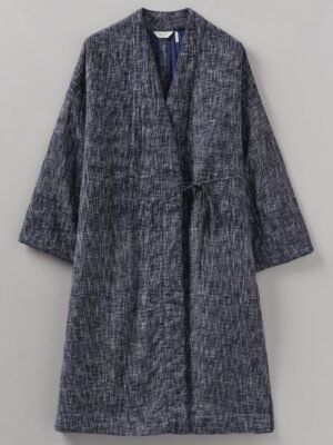 Hand Woven Crosshatch Kantha Gown | Deep Blue