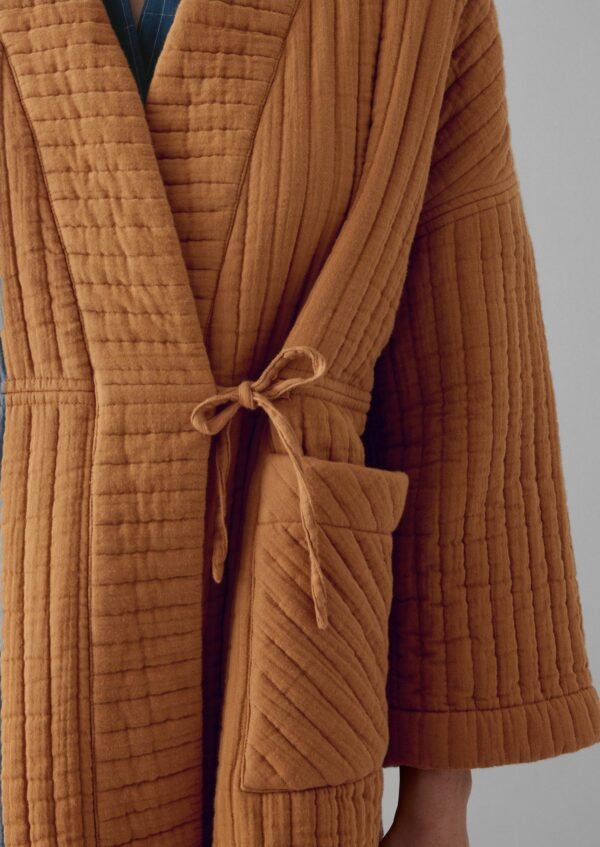 Quilted Cotton Long Gown | Soft Caramel