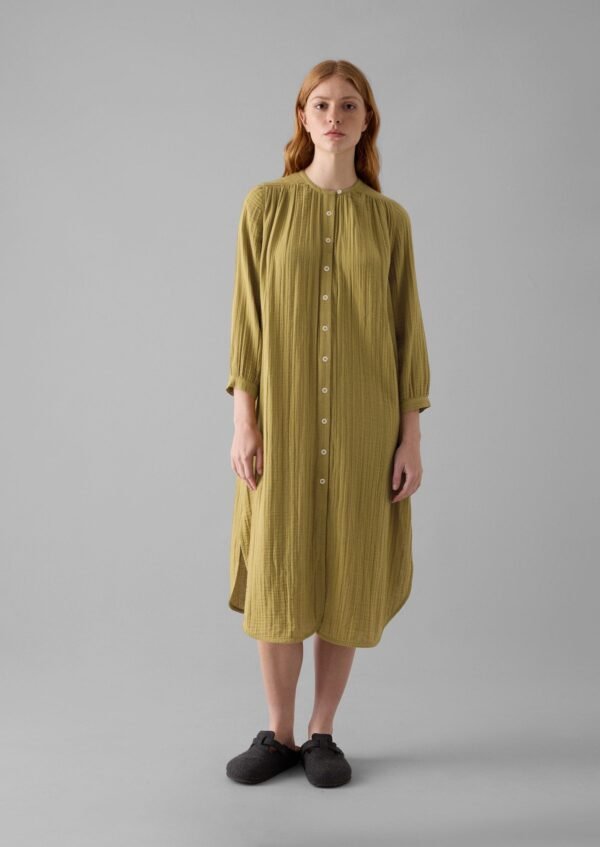 Crinkle Cotton Kaftan Nightdress | Soft Olive