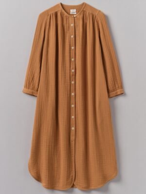 Crinkle Cotton Kaftan Nightdress | Soft Caramel