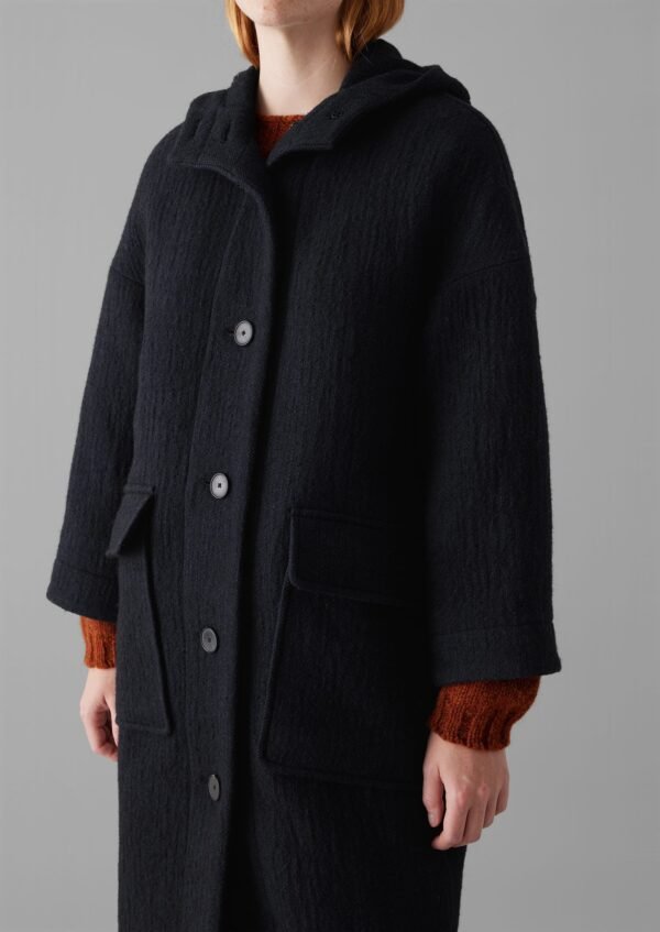 Navy Wool Hooded Coat | Dark Navy