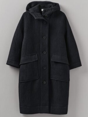 Navy Wool Hooded Coat | Dark Navy