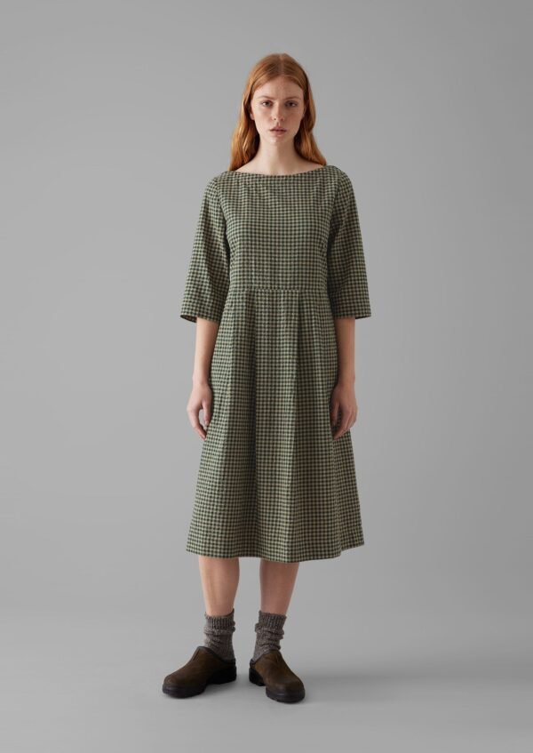 Franca Cotton Gingham Seersucker Dress | Olive Green