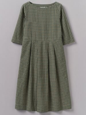 Franca Cotton Gingham Seersucker Dress | Olive Green