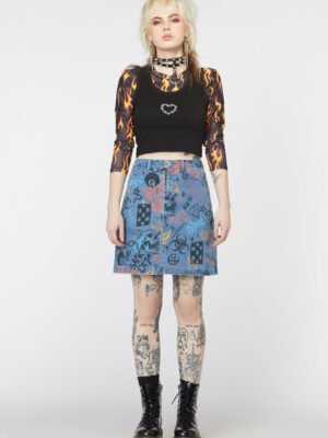 Graffiti Denim Mini Skirt